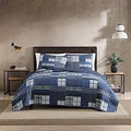 Axyaa Eastmont Navy Queen Quilt Set with Reversible Cotton Bedding & Shams