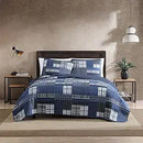 Axyaa Eastmont Navy Queen Quilt Set with Reversible Cotton Bedding & Shams