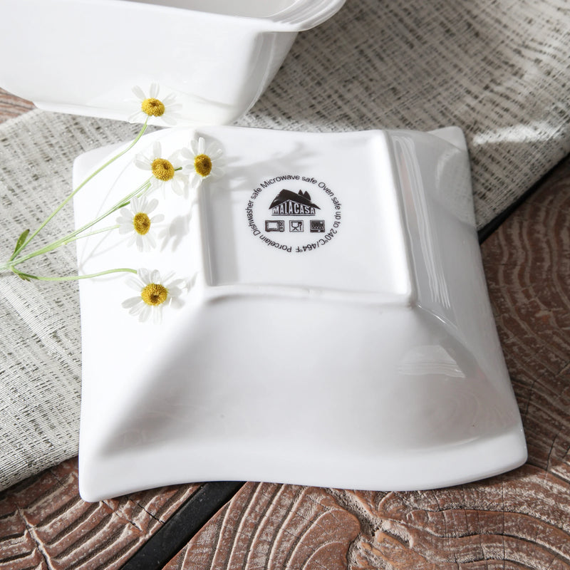 Axya Flora 6-Piece Porcelain Ceramic Dinnerware Set, 8.25" Deep Plates Bowls White