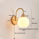 Axyaa Glass Wood LED Wall Lights for Bedroom Living Room Coffee, Pull Chain Switch, Modern Bedside Lamp Mirror