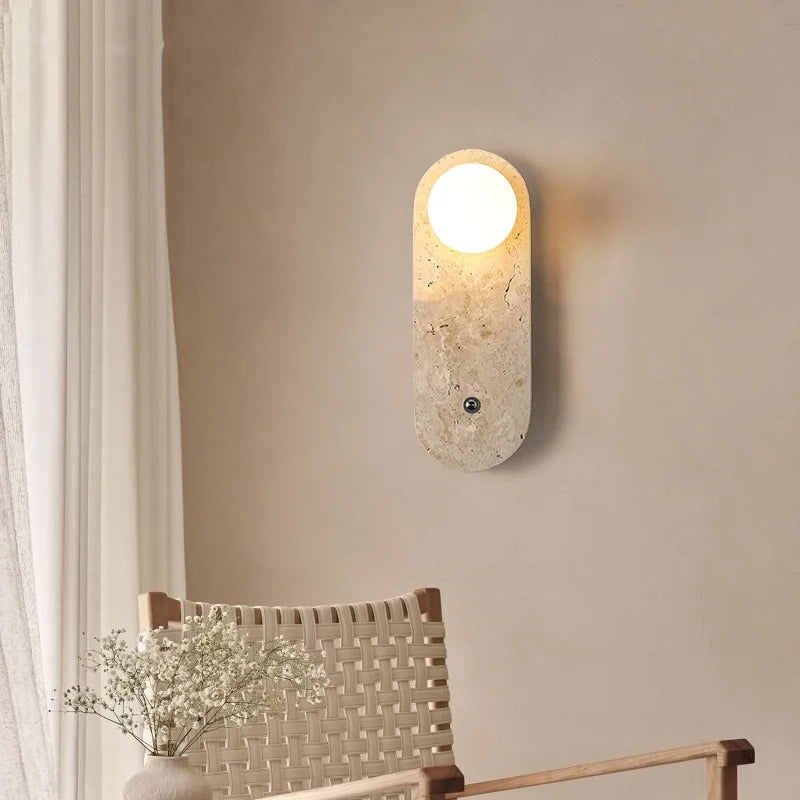 Axyaa White Glass Stone LED Wall Lamp for Living Room, Bedroom, Bathroom Mirror Lighting