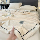 Axyaa White Knitted Velvet Throw Blanket Soft Fleece Bedspread Warm All-season Blanket