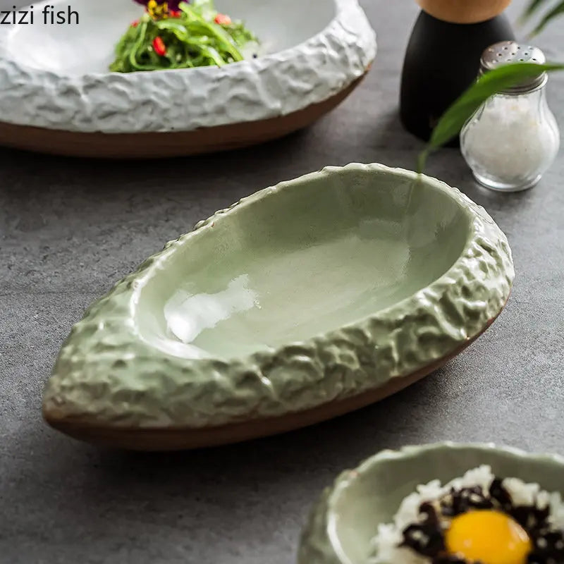 Axya Boat-Shaped Ceramic Dinner Plate Set for Restaurant and Home Use