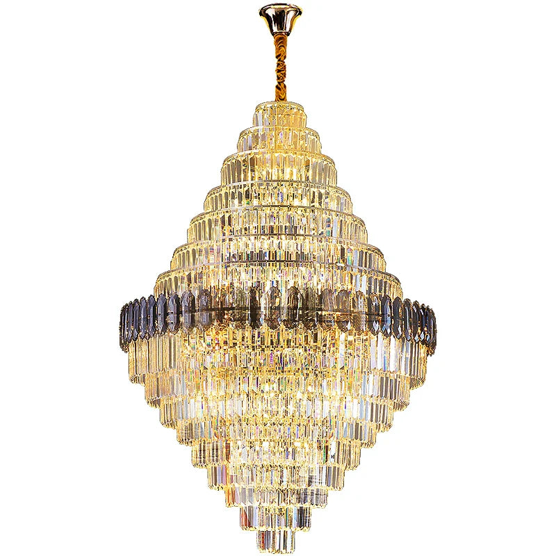 Axyaa Crystal Rotating Staircase Chandelier for Luxe Duplex Living Room