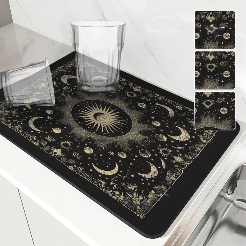 Axyaa Moonlit Flowers Draining Mat: Absorbent, Antiskid, Quick Dry and Super Draining