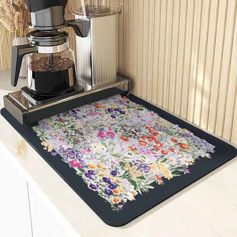 Axyaa Flowers Silicone Drying Mat: Non-Slip Kitchen Table Decor & Protection