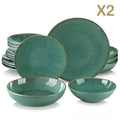 Axyaa Stoneware Tableware Set in Green Karst Embossing for 4/8/12