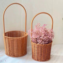 Axyaa Hand-Woven Rattan Flower Basket with Handle