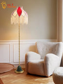 Axyaa Vintage Copper Tassels Floor Lamp LED E27 Gold Lustre for Living Room Bedroom