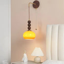 Axyaa Walnut Wood LED Wall Lamp with Pull Chain Switch