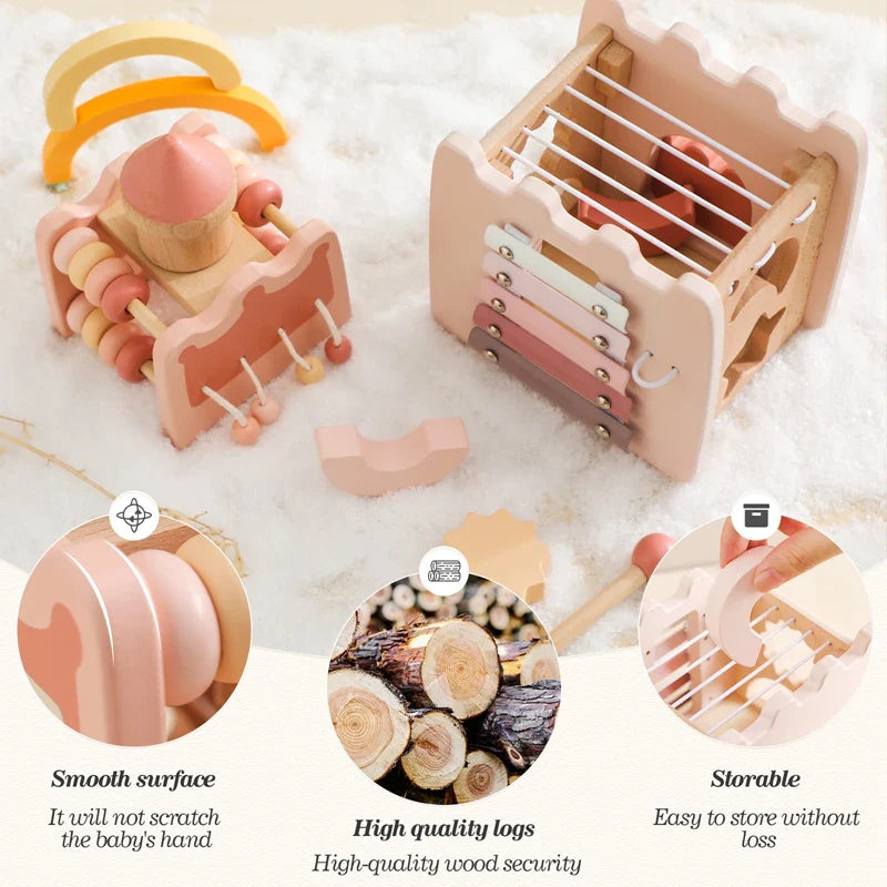 Axya Geometric Castle Block Puzzle: Kids Montessori Wooden Educational Toy