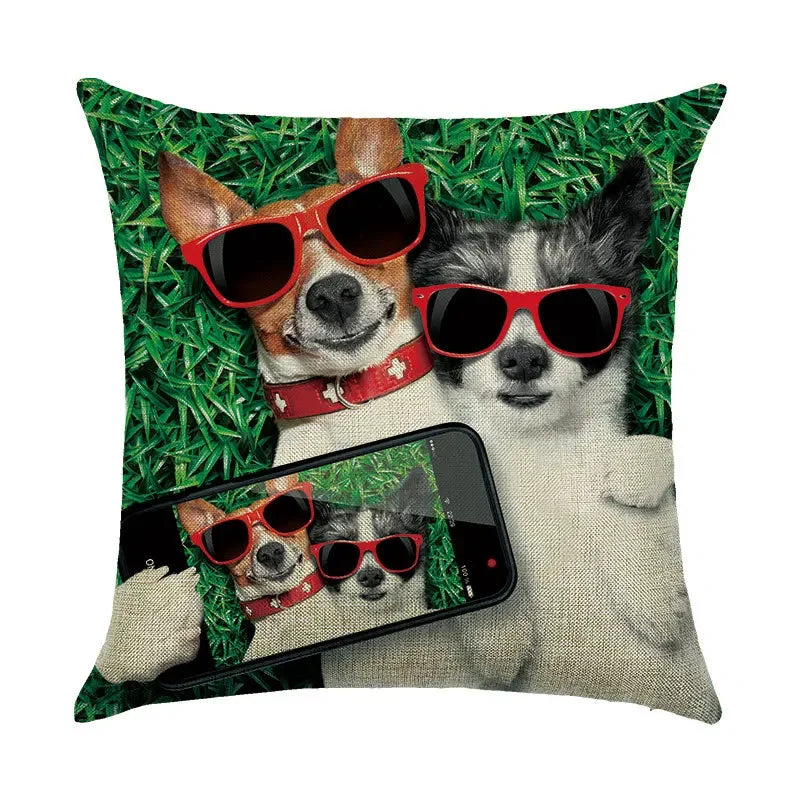 Cute Dog Watercolor Linen Cushion Cover 45*45cm - Axyaa