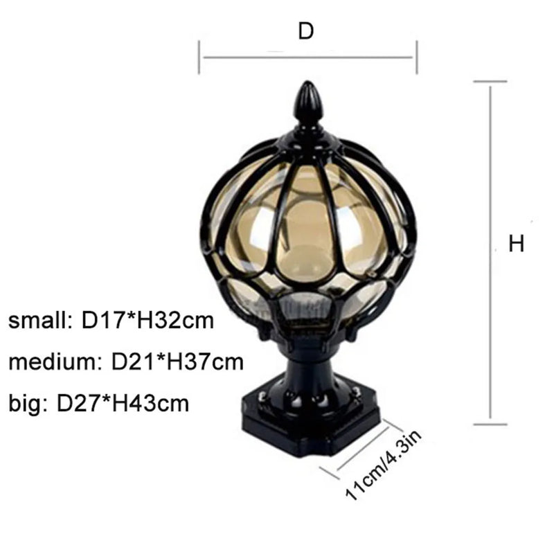 Axyaa Outdoor European Globe Pillar Lamp in Black for Garden and Yard