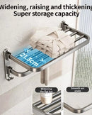 Axyaa Grey/Black Aluminum Towel Rack - Wall-Mounted Bathroom Storage