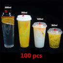 Axya Disposable Plastic Juice Cups with Dome Lid for Cold Drinks & Bubble Tea