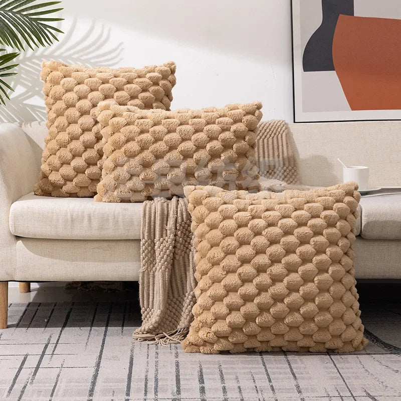 Axyaa Soft Plush Pineapple Grid Turtle Cushion Cover Cream White Sofa Pillow Cover