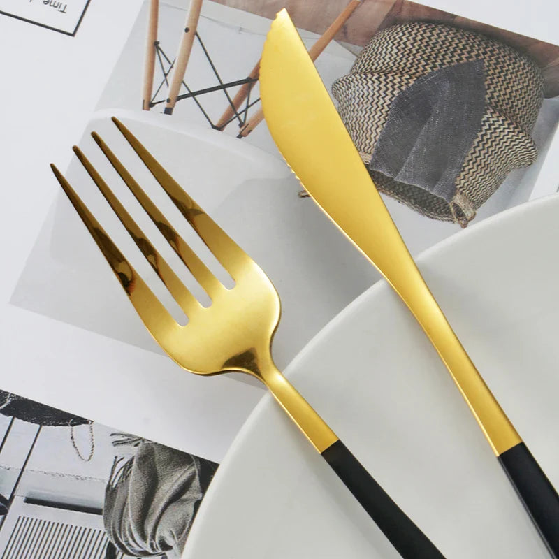 Axyaa Gold Western Tableware Set: 6pcs/30pcs Stainless Steel Knife, Fork, Spoon