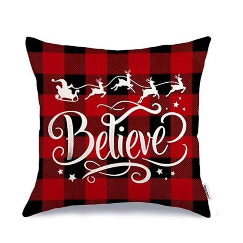 Axyaa Christmas Throw Pillow Covers - Festive Farmhouse Decor with Xmas Trees, Truck & Buffalo Plaid