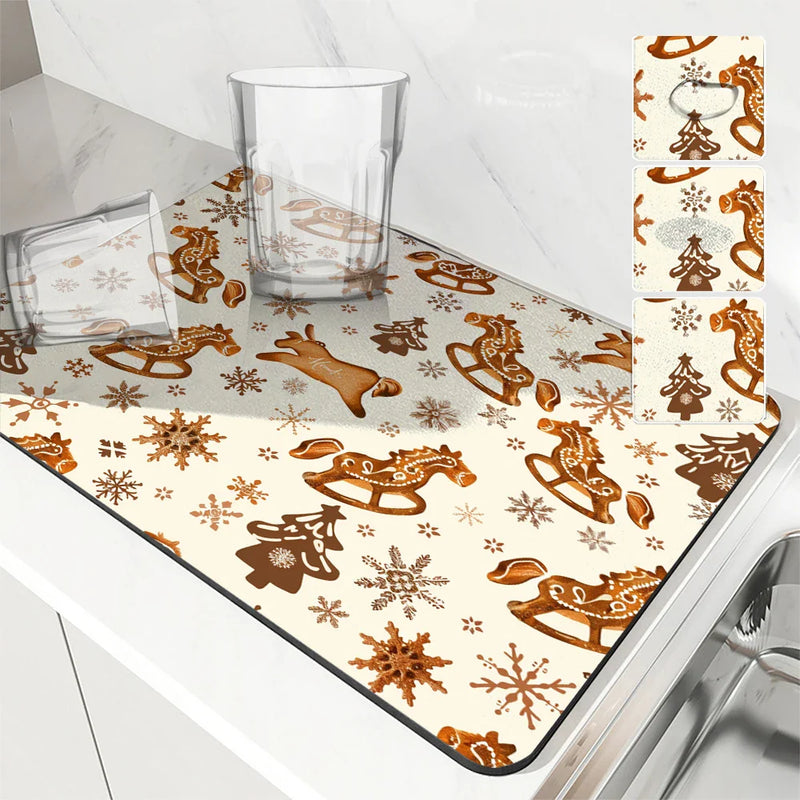 Axyaa Christmas Tree Coffee Cup Drying Mat - Absorbent Non-slip Diatoms Kitchen Mat