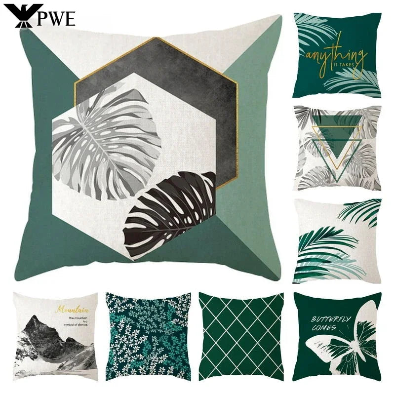 Axyaa Plants Print Linen Cushion Cover for Stylish Home Decor 45*45cm