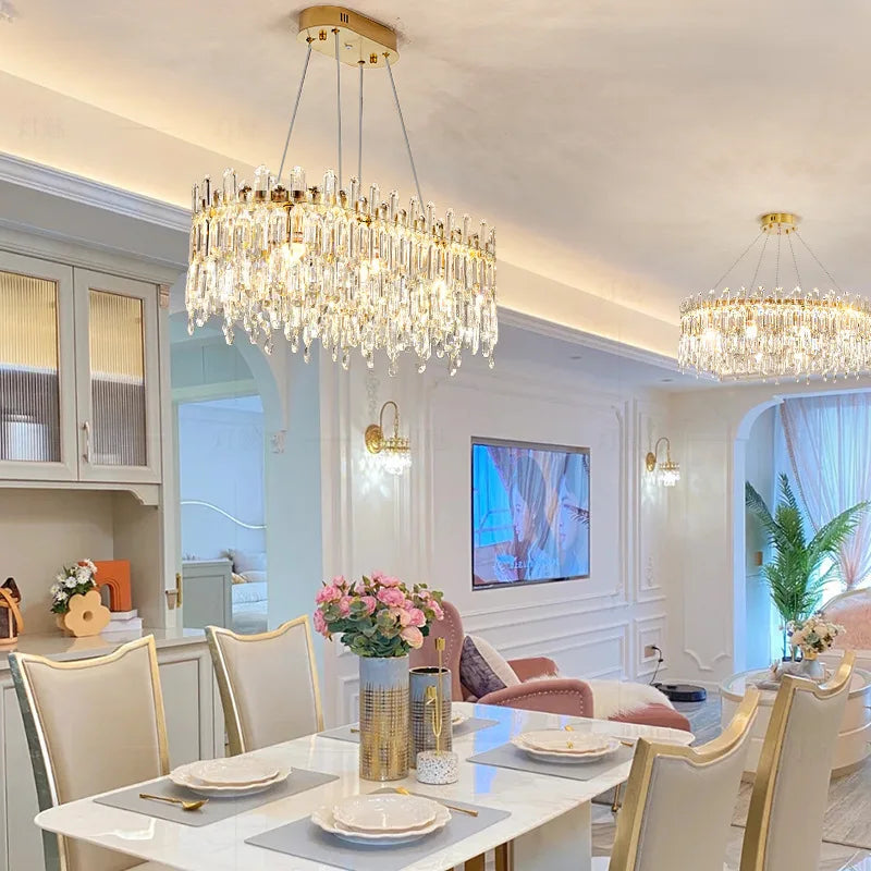 Axyaa Round Crystal LED Chandelier for Modern Living Room & Kitchen