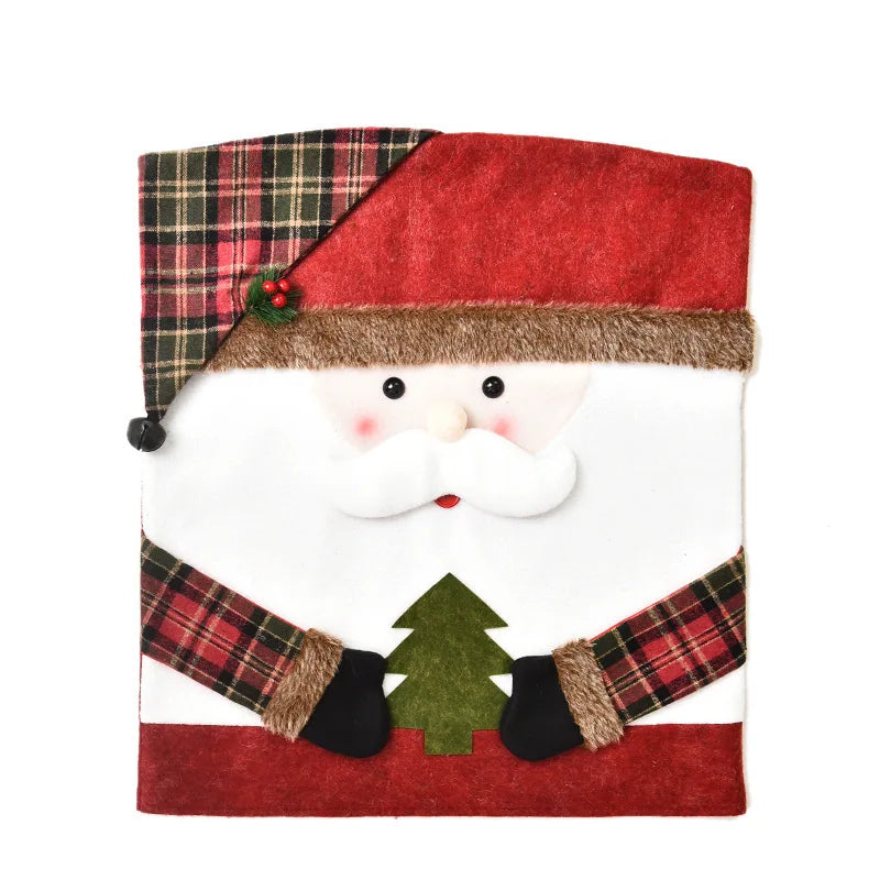 Axyaa Christmas Chair Sleeve Stool Santa Claus Elk Snowman Ornaments