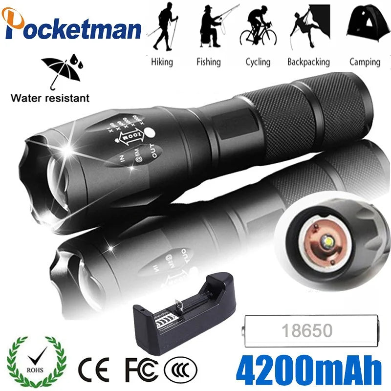 Axya T-6 LED Tactical Flashlight - Waterproof Aluminum Alloy Torch