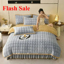 Axyaa Carved Milk Fleece 4-Piece Bed Skirt Set, Winter Warm & Cozy