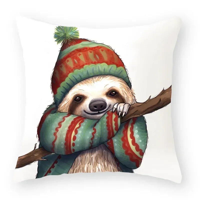 Christmas Cartoon Animal Printed Pillowcase by Axyaa: Decorative Throw Cover for Sofa, Living Room, Cushion