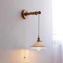 Axyaa LED Wall Light Fixture Switch Stair Lighting Round Ceramic Wood Bedside Lamp