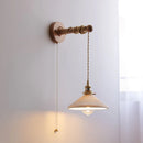 Axyaa LED Wall Light Fixture Switch Stair Lighting Round Ceramic Wood Bedside Lamp