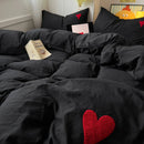 Axyaa Soft Cotton 4-Piece Bed Sheet & Duvet Set, Japanese Style, Solid Color