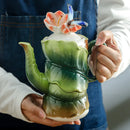 Axya Ceramic Tea Set with Artificial Flower Design - Coffee Mug, Teapot, Teacup, Saucer