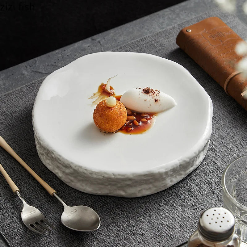 Axya Stone Pattern Ceramic Double Layer Plate for Dessert & Sushi