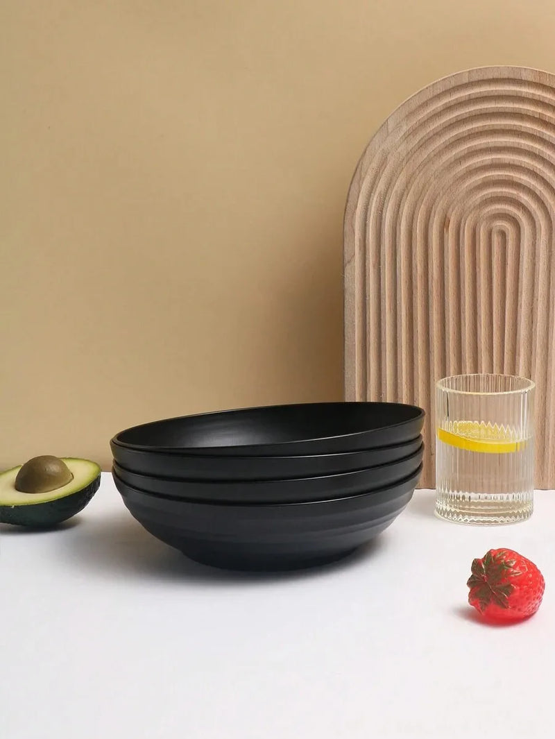 Axyaa Black Plastic Large Bowl - Reusable Salad/Cereal Bowl, Microwave & Dishwasher Safe