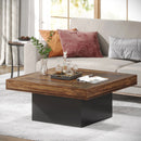 Axyaa LED Square Coffee Table | Rustic Brown & Black | Low Profile Living Room Table