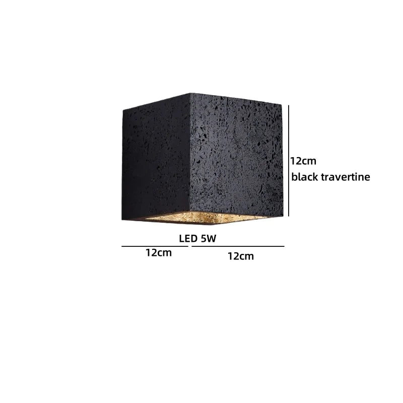 Axyaa Black Travertine Stone LED Wall Light for Chic Indoor Decor