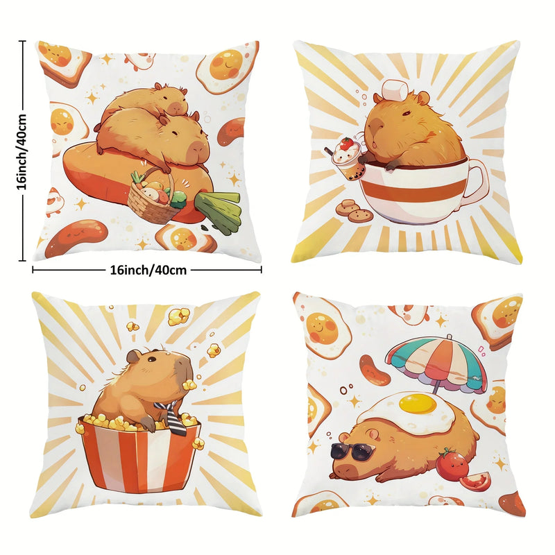 Axyaa Capybara Design Velvet Pillow Covers, Set of 4