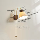 Axyaa Ceramic Wood LED Wall Sconce Pull Chain Switch Nordic Stair Light Fixtures