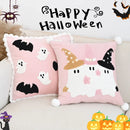 Axyaa Halloween Embroidered Sofa Pillowcase - Pink Polyester Cushion Cover