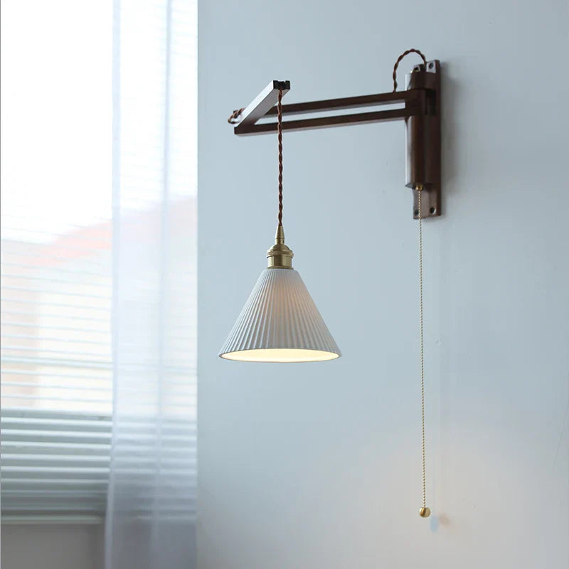 Axyaa Walnut Wood LED Wall Lamps Switch Ceramic Japan Style Kitchen Stair Light
