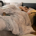 Axyaa Flower Print Velvet Bedding Set: Duvet Cover, Flat Sheet, Pillowcase
