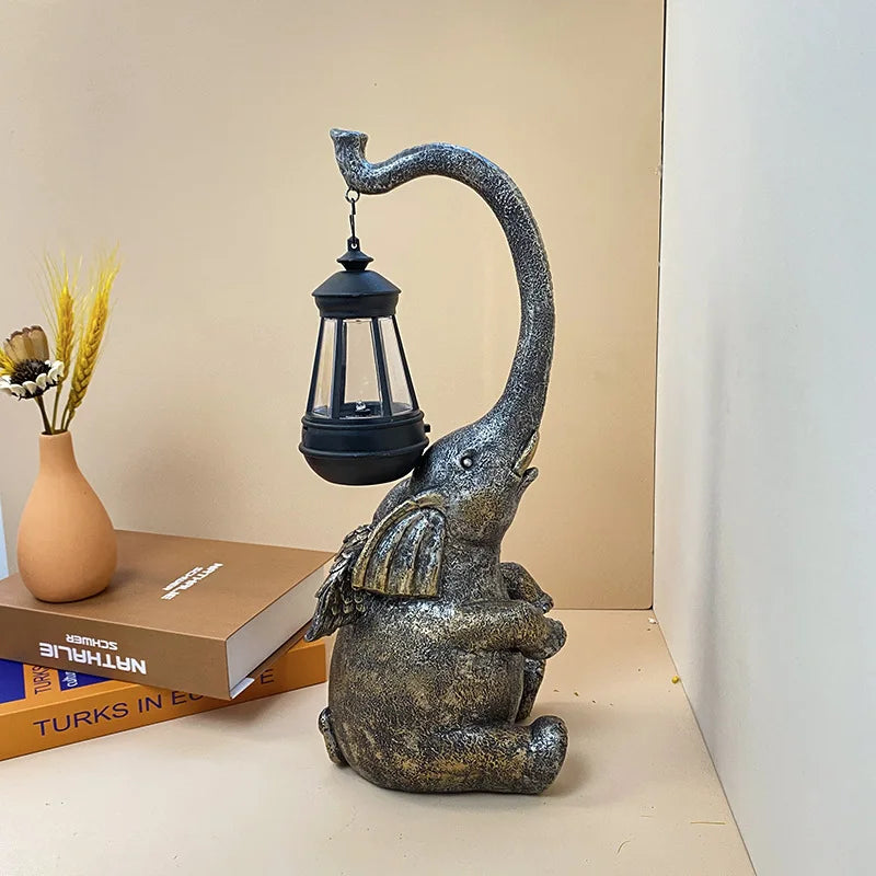 Axyaa Solar Elephant Lawn Lamp: Outdoor Resin Animal Lantern for Garden Decoration
