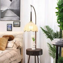 Axyaa Retro Wooden Floor Lamp with LED Light and Handmade Linen Petal Lampshade