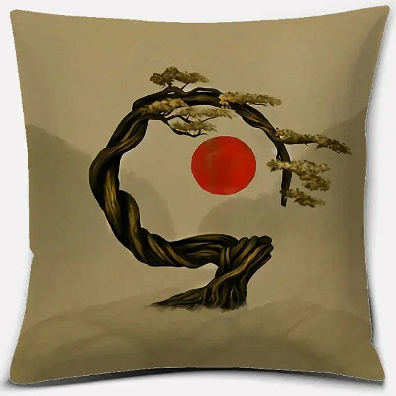 Axyaa Bonsai Zen Stone Pattern Pillowcase Square Decor Home Office Living Room