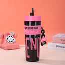 Axyaa 900ml Pink Plastic Water Bottle with Lid & Straw for Girls