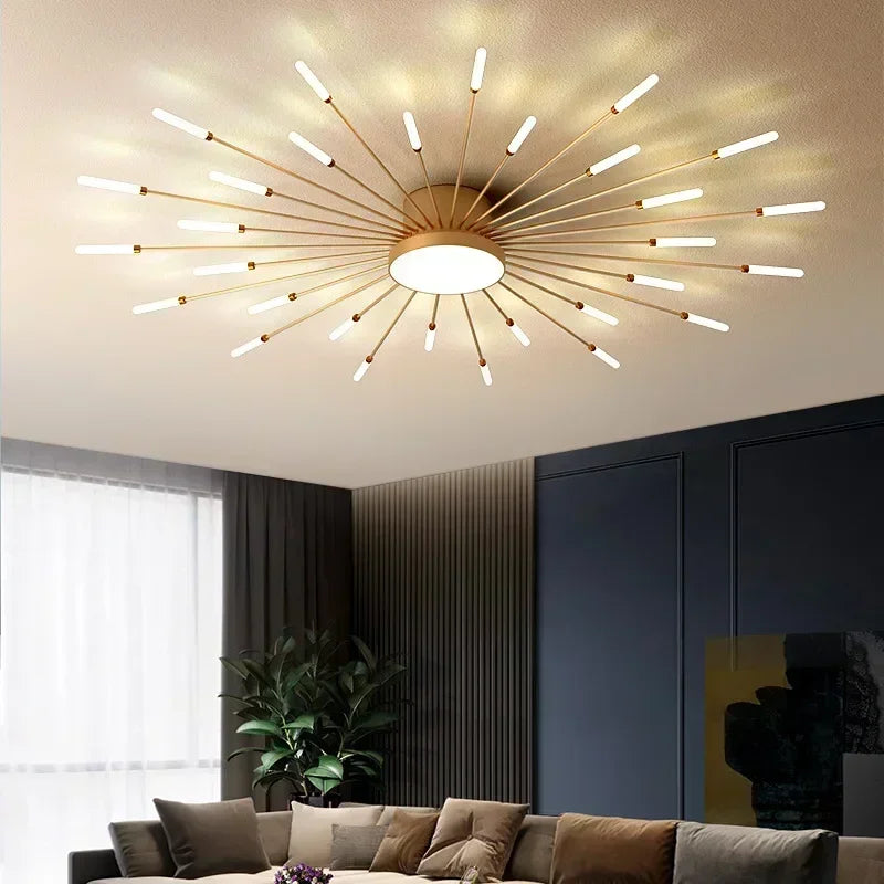 Axya LED Sunflower Ceiling Light - Brushed Antique Gold Creative Chandelier