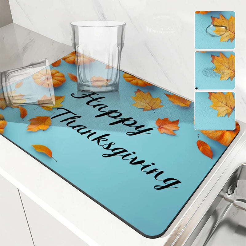 Axyaa Pumpkin Draining Mat: Absorbent, Quick Dry, Anti-Skid Kitchen, Bathroom Drain Pad