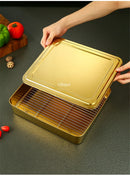 Axya Golden Square Plate Set with Mesh Net - 304 Stainless Steel