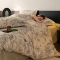 Axyaa Flower Print Velvet Bedding Set: Duvet Cover, Flat Sheet, Pillowcase